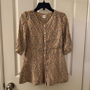 Gap Kids Mustard Yellow Floral Romper 3/4 Sleeve Girls Size Medium 8